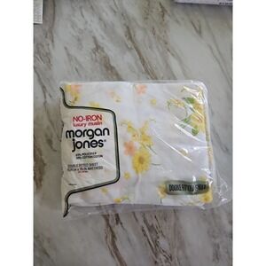 Vintage New Double Fitted Sheet Morgan Jones Pattern Yellow Flowers No Iron